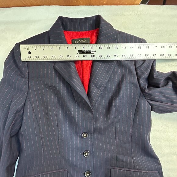 Escada Womens Pinstripe Wool Blazer Jacket Dark Blue Size 40 Three-Button Casual - Picture 7 of 9